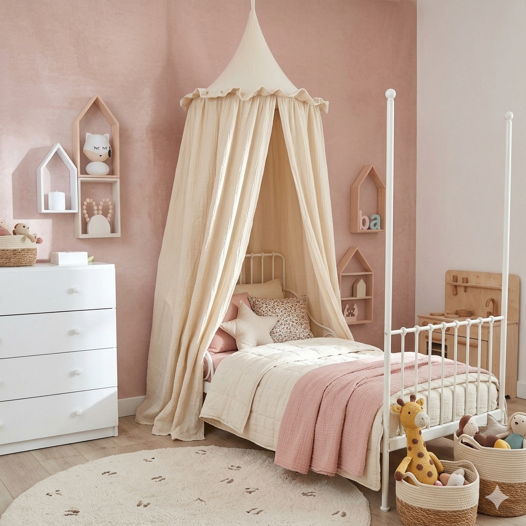 ciel de lit beige baldaquin lit enfant