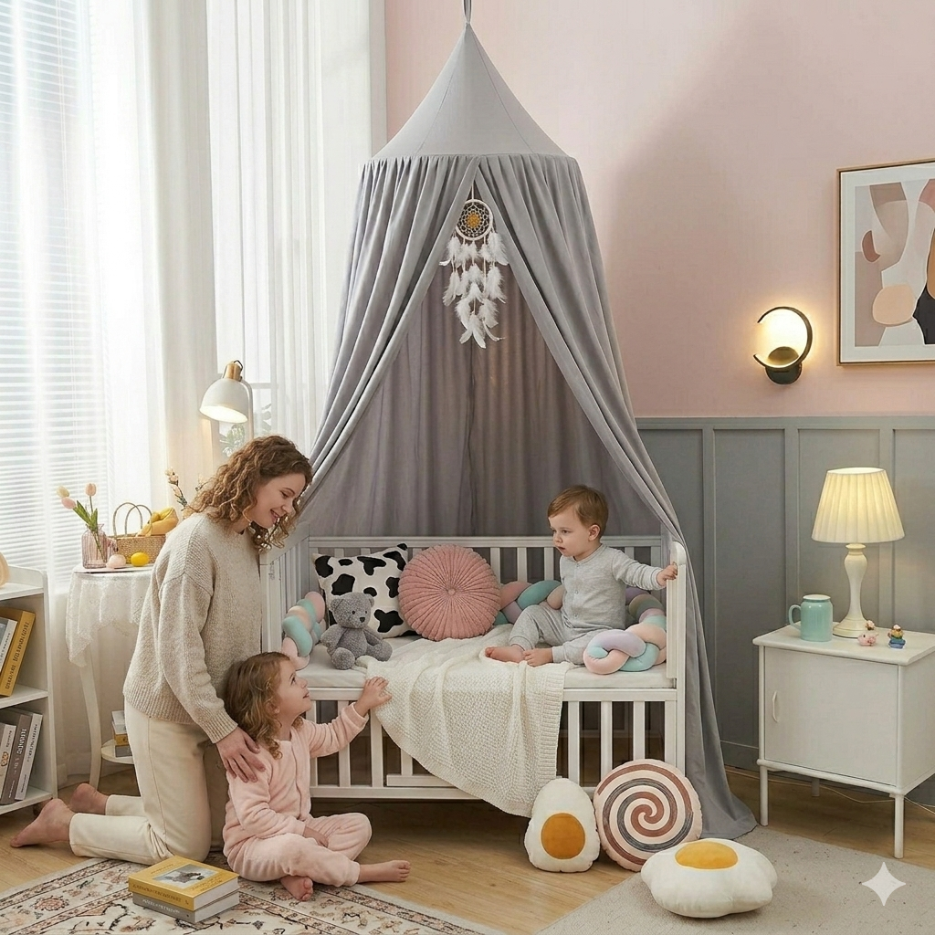 ciel de lit gris foncé et parent enfants