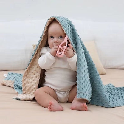 Couverture bébé bicolore minky bleu beige