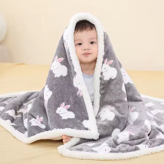 Couverture bébé hiver motifs lapins
