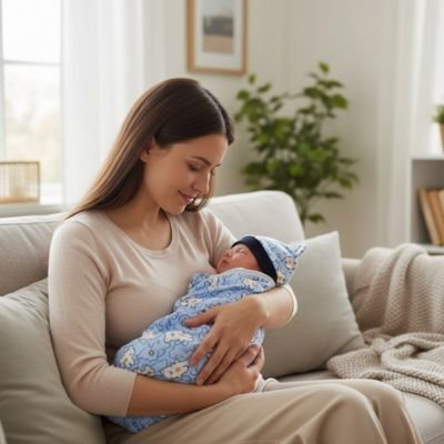 Couverture emmaillotage bébé bleu ours