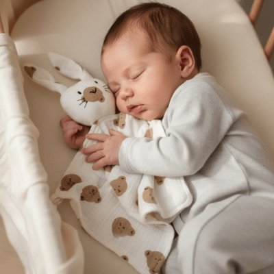 doudou lapin avec dessins oursons