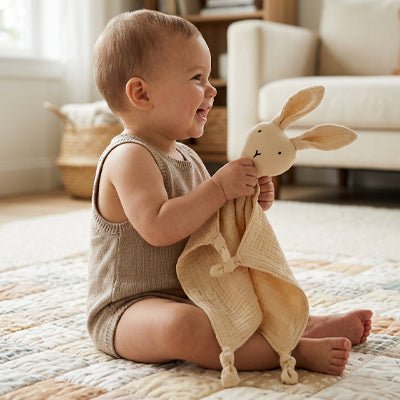 Doudou lapin beige gaze de coton 