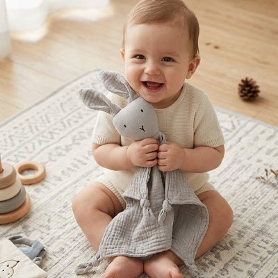 Doudou lapin Gaze de coton gris