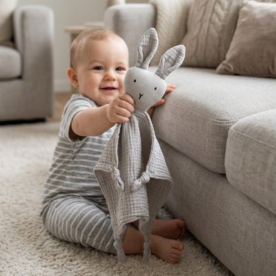 Doudou lapin gris gaze de coton