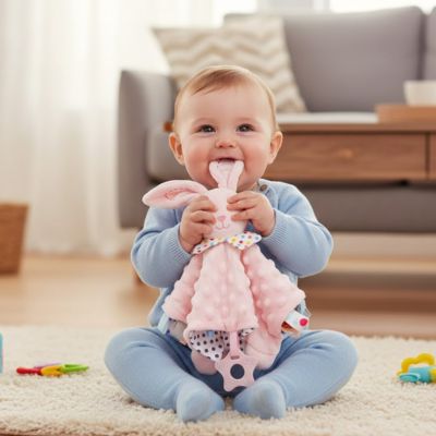 Doudou lapin rose avec bébé