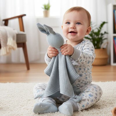 doudou lapin gris avec bébé