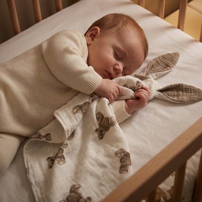 Doudou lapin unisexe blanc avec motif oursons