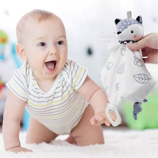 Doudou renard ultra doux avec hochet blanc gris