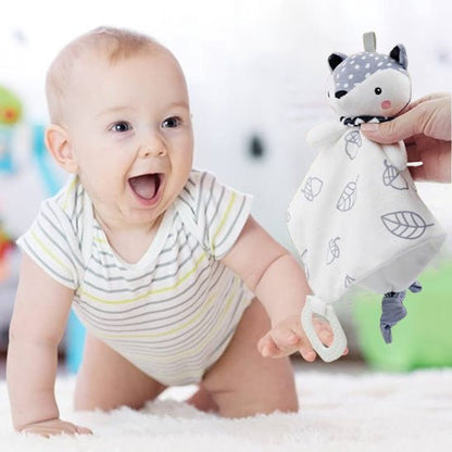Doudou renard ultra doux avec hochet blanc gris