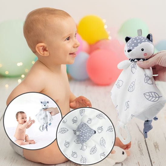 Doudou renard blanc et gris doux