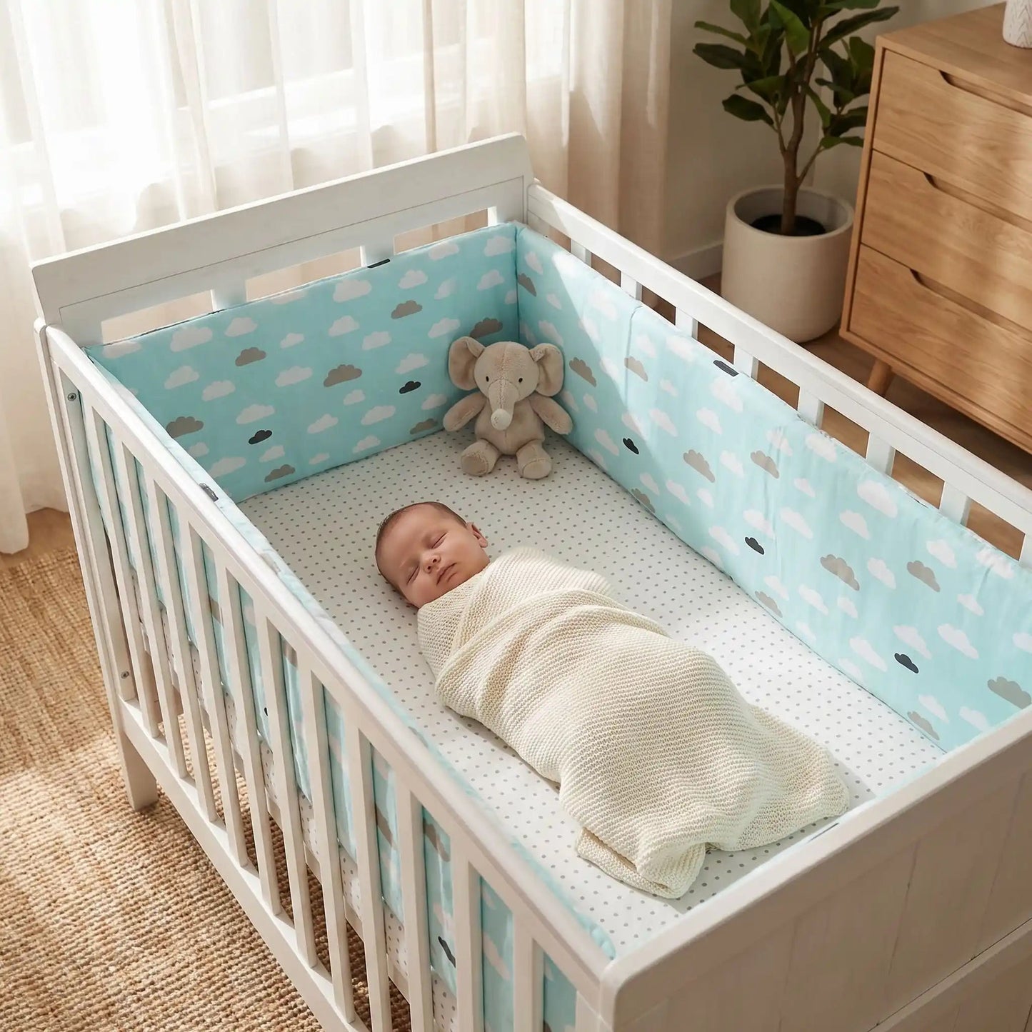 Tour de lit bébé | Bleu avec nuages - Pare - chocs une pièce 200 cm x 30 cm - L'Univers de Babychou
