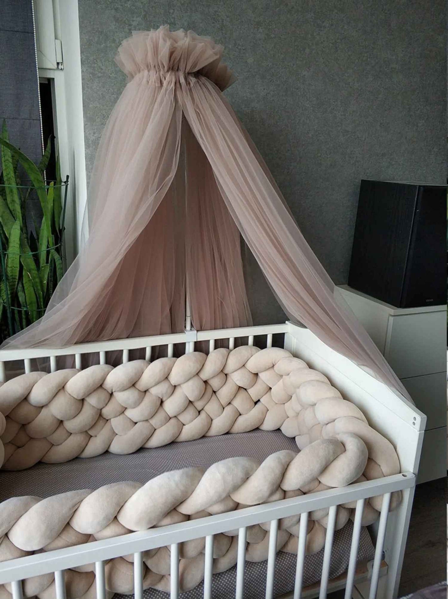 tresse de lit beige et ciel de lit 2M 3M 4M
