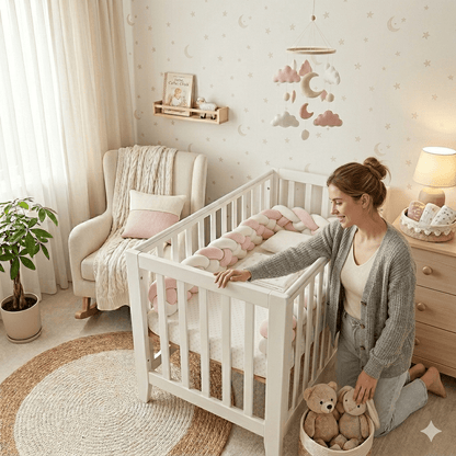 Tresse de lit rose & blanche | Pare - chocs de lit chambre d'enfant