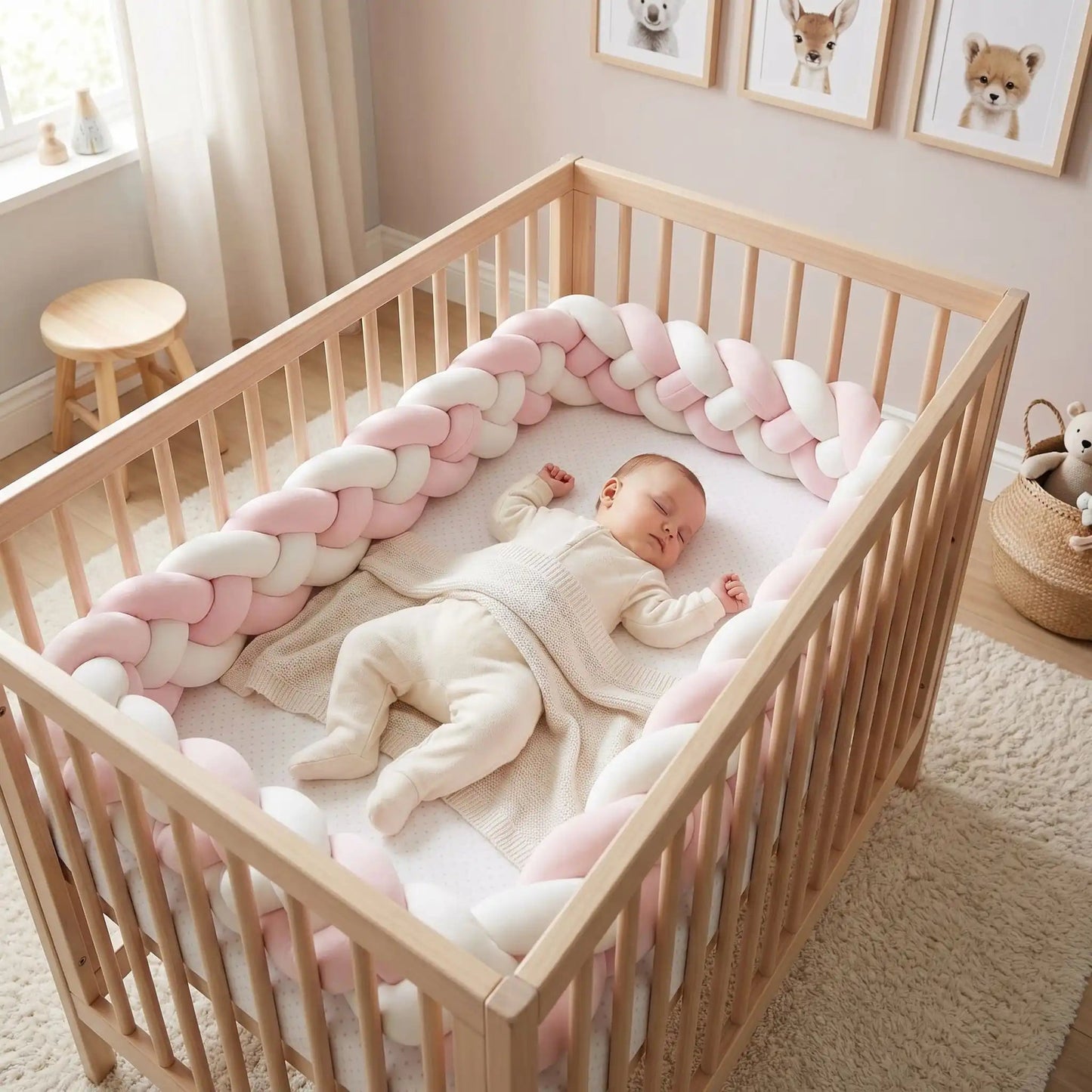 Tresse de lit rose & blanche Pare - chocs de lit