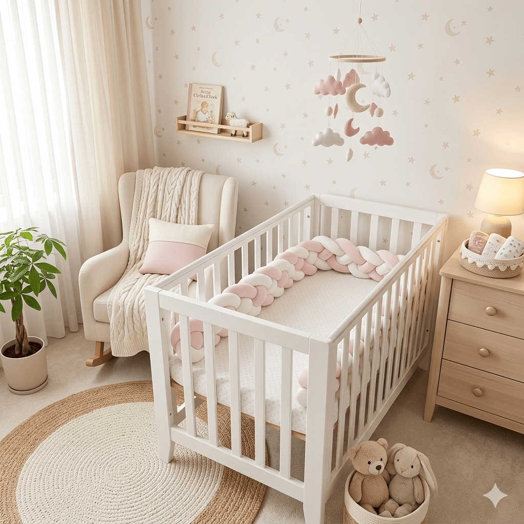 Tresse de lit rose & blanche 