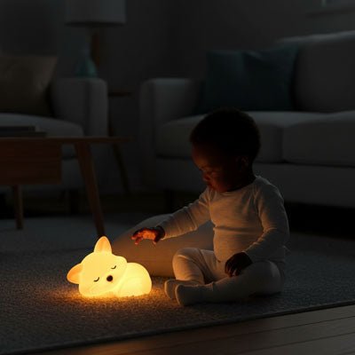 Veilleuse renard avec bébé assis