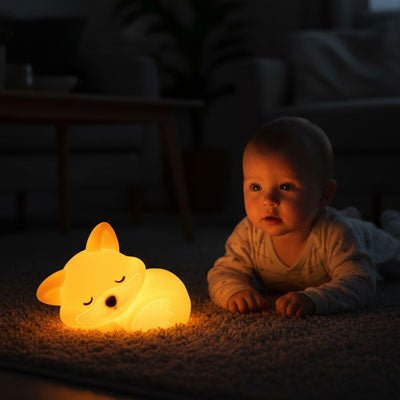 Veilleuse renard avec bébé couché